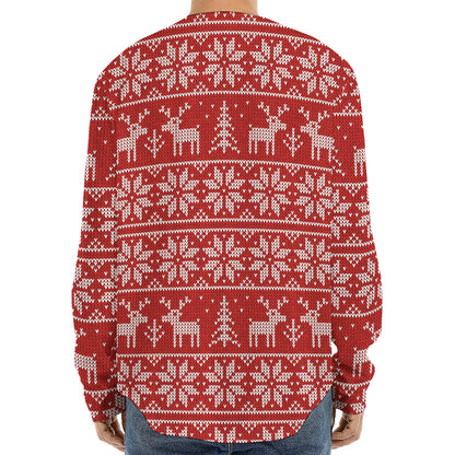 Christmas Deer Knitted Pattern Print Long Sleeve Baseball Jersey