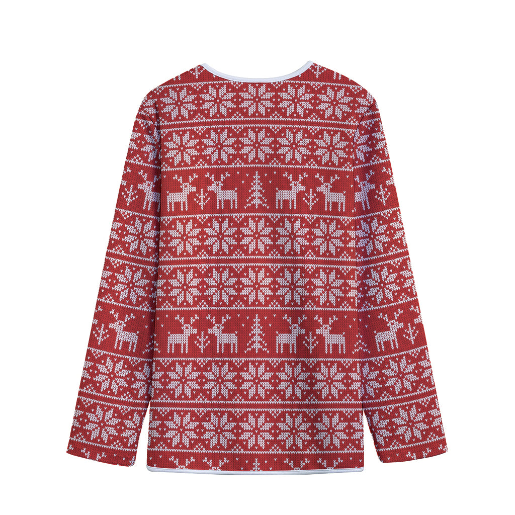 Christmas Deer Knitted Pattern Print Long Sleeve Short Coat