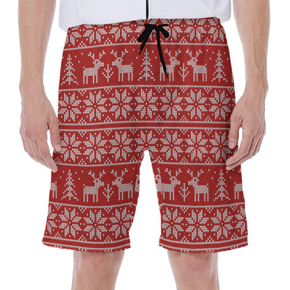 Christmas Deer Knitted Pattern Print Men's Beach Shorts