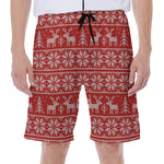 Christmas Deer Knitted Pattern Print Men's Beach Shorts