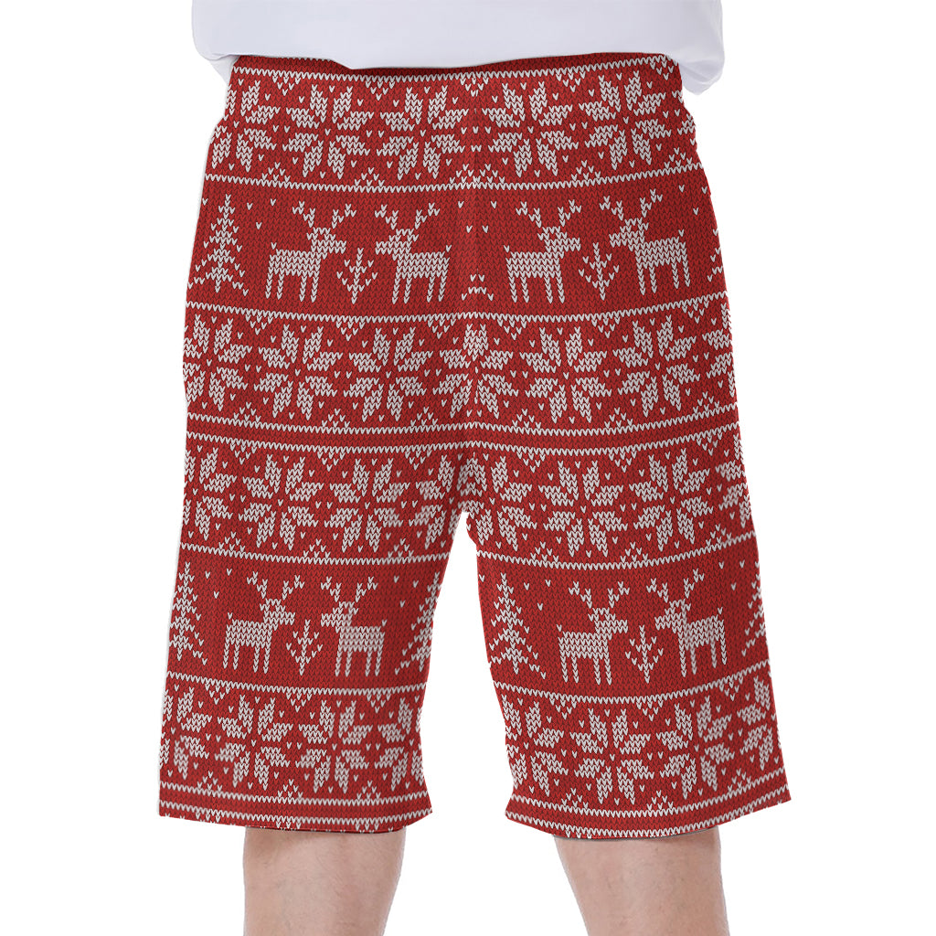 Christmas Deer Knitted Pattern Print Men's Beach Shorts