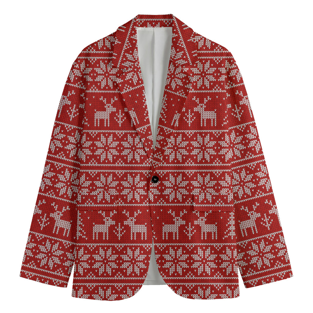 Christmas Deer Knitted Pattern Print Men's Blazer