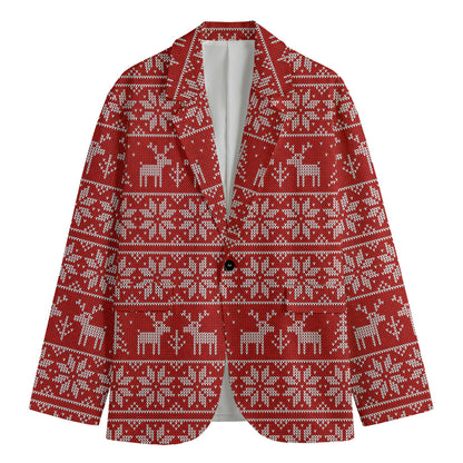 Christmas Deer Knitted Pattern Print Men's Blazer