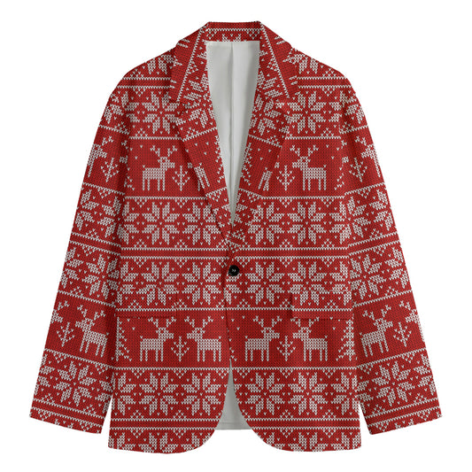 Christmas Deer Knitted Pattern Print Men's Blazer