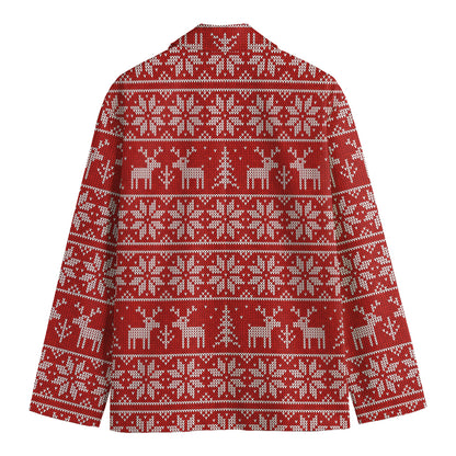 Christmas Deer Knitted Pattern Print Men's Blazer
