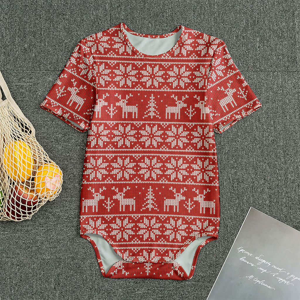 Christmas Deer Knitted Pattern Print Men's Bodysuit