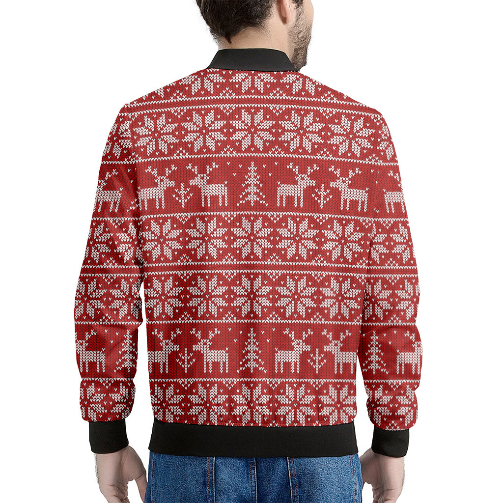 Christmas Deer Knitted Pattern Print Men's Bomber Jacket