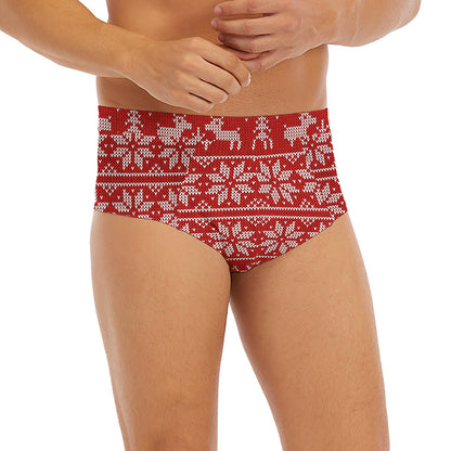 Christmas Deer Knitted Pattern Print Men's Briefs