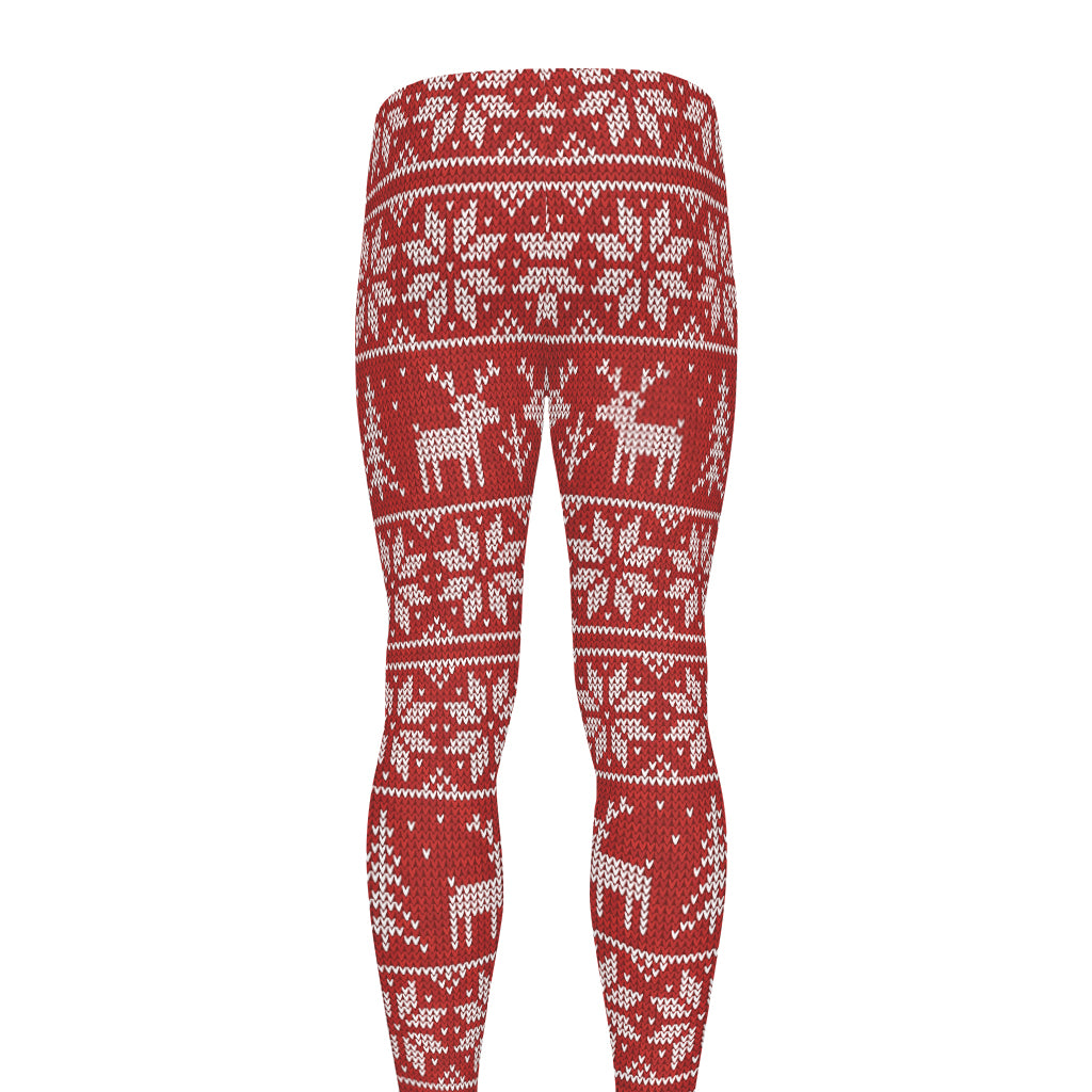 Christmas Deer Knitted Pattern Print Men's leggings