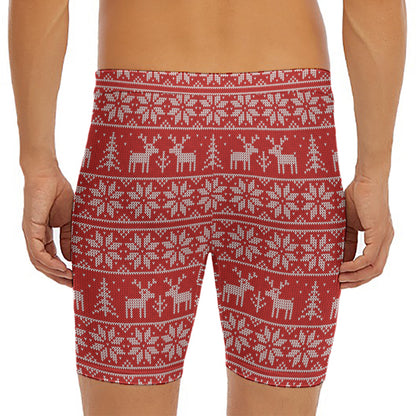 Christmas Deer Knitted Pattern Print Men's Long Boxer Briefs