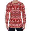 Christmas Deer Knitted Pattern Print Men's Long Sleeve T-Shirt