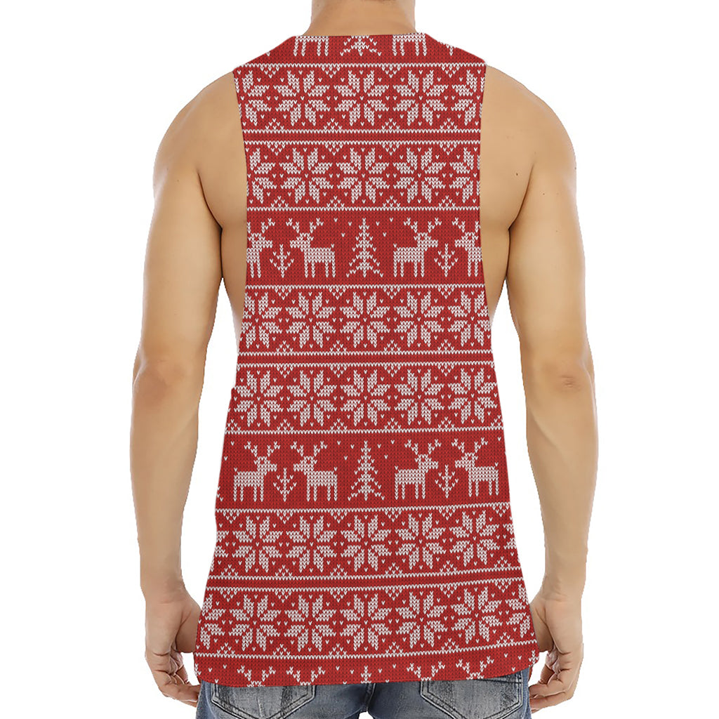 Christmas Deer Knitted Pattern Print Men's Muscle Tank Top