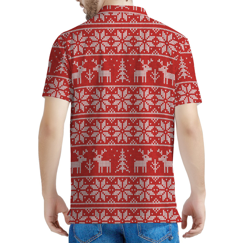 Christmas Deer Knitted Pattern Print Men's Polo Shirt