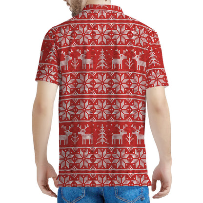 Christmas Deer Knitted Pattern Print Men's Polo Shirt