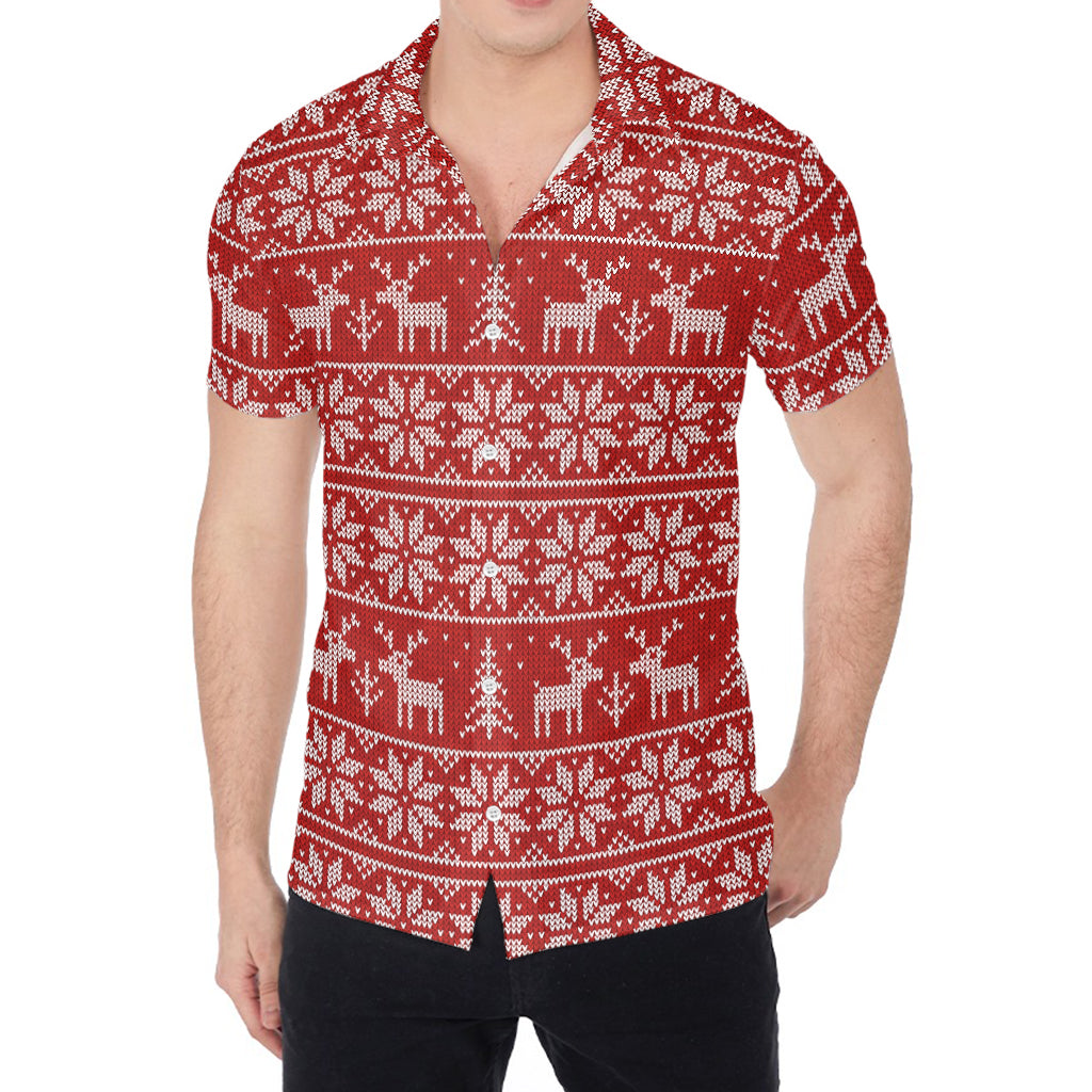 Christmas Deer Knitted Pattern Print Men's Shirt