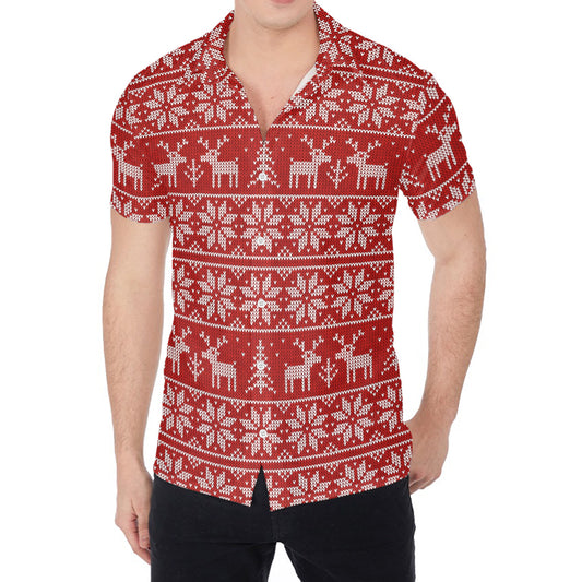 Christmas Deer Knitted Pattern Print Men's Shirt