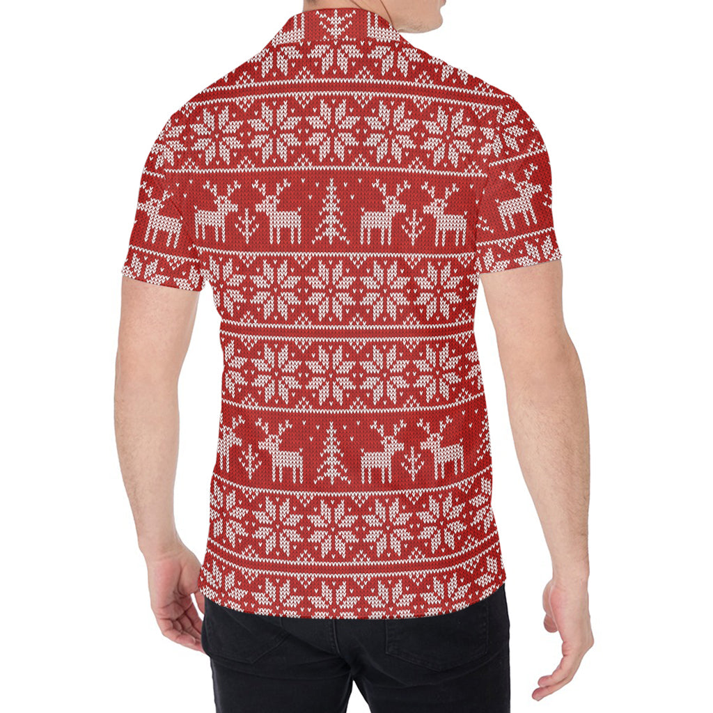 Christmas Deer Knitted Pattern Print Men's Shirt