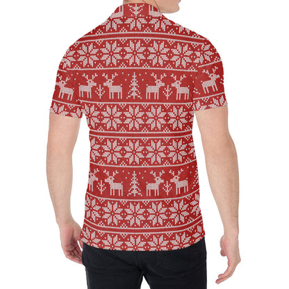 Christmas Deer Knitted Pattern Print Men's Shirt