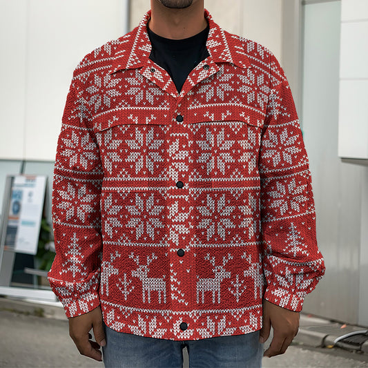 Christmas Deer Knitted Pattern Print Men's Shirt Jacket