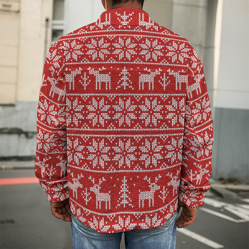 Christmas Deer Knitted Pattern Print Men's Shirt Jacket