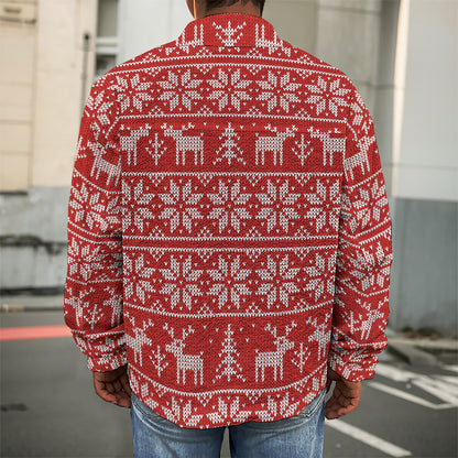 Christmas Deer Knitted Pattern Print Men's Shirt Jacket
