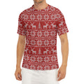 Christmas Deer Knitted Pattern Print Men's Short Sleeve Rash Guard