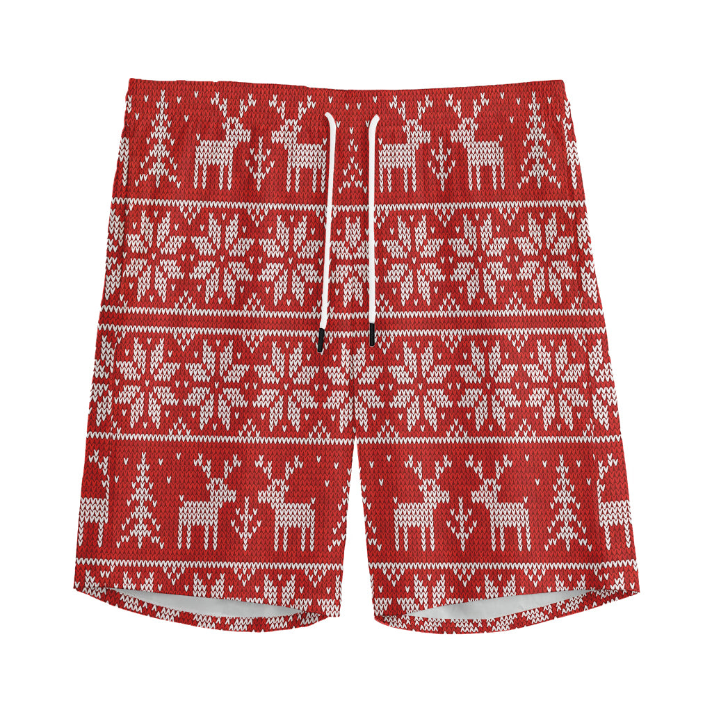 Christmas Deer Knitted Pattern Print Men's Sports Shorts