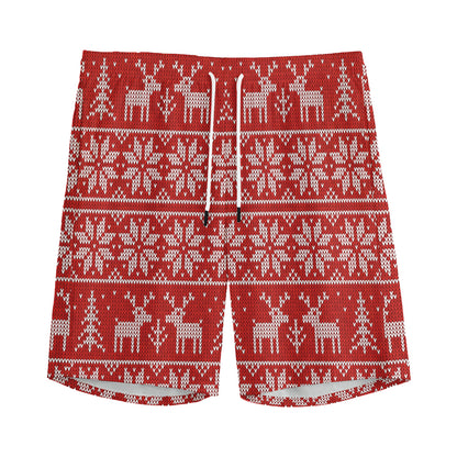 Christmas Deer Knitted Pattern Print Men's Sports Shorts