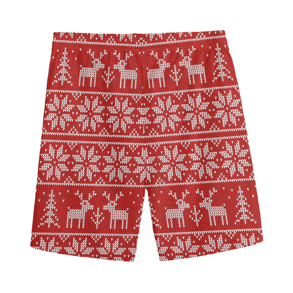 Christmas Deer Knitted Pattern Print Men's Sports Shorts