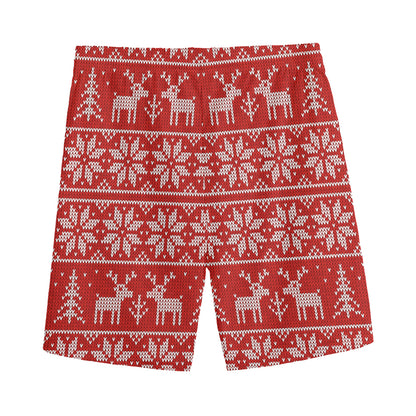 Christmas Deer Knitted Pattern Print Men's Sports Shorts
