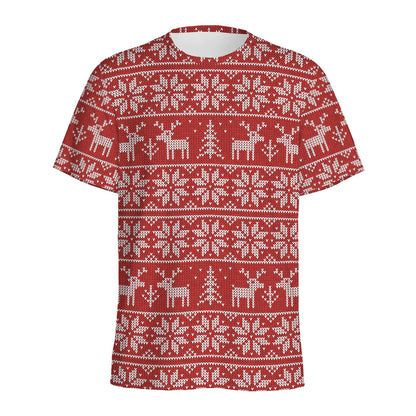 Christmas Deer Knitted Pattern Print Men's Sports T-Shirt