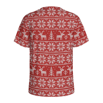 Christmas Deer Knitted Pattern Print Men's Sports T-Shirt