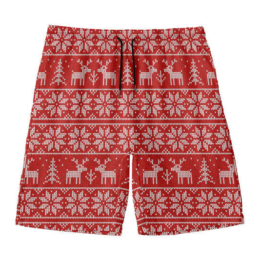 Christmas Deer Knitted Pattern Print Men's Swim Trunks