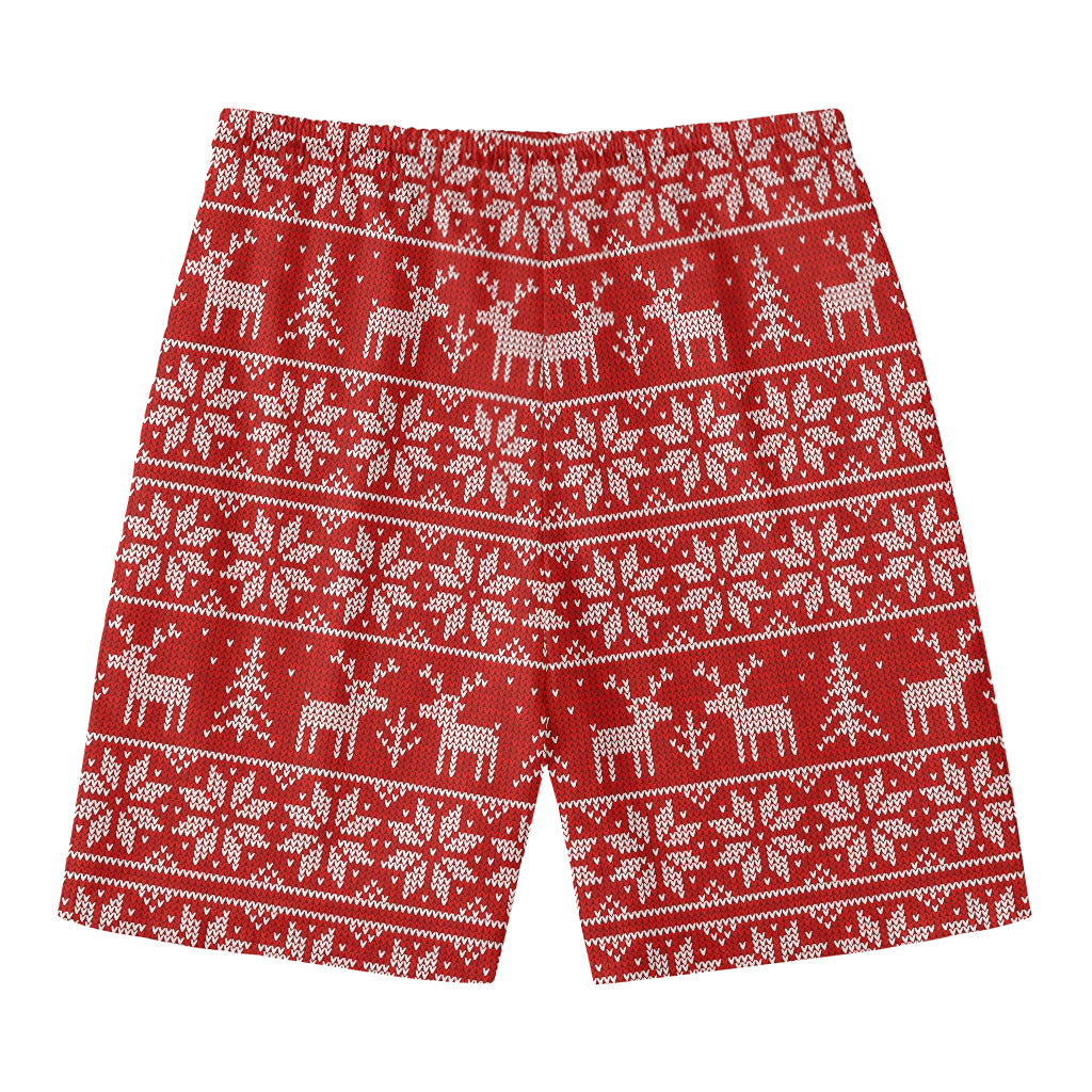 Christmas Deer Knitted Pattern Print Men's Swim Trunks