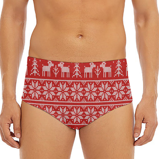 Christmas Deer Knitted Pattern Print Men's Triangle Swim Briefs
