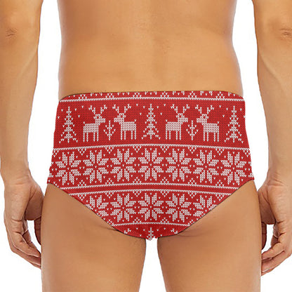 Christmas Deer Knitted Pattern Print Men's Triangle Swim Briefs