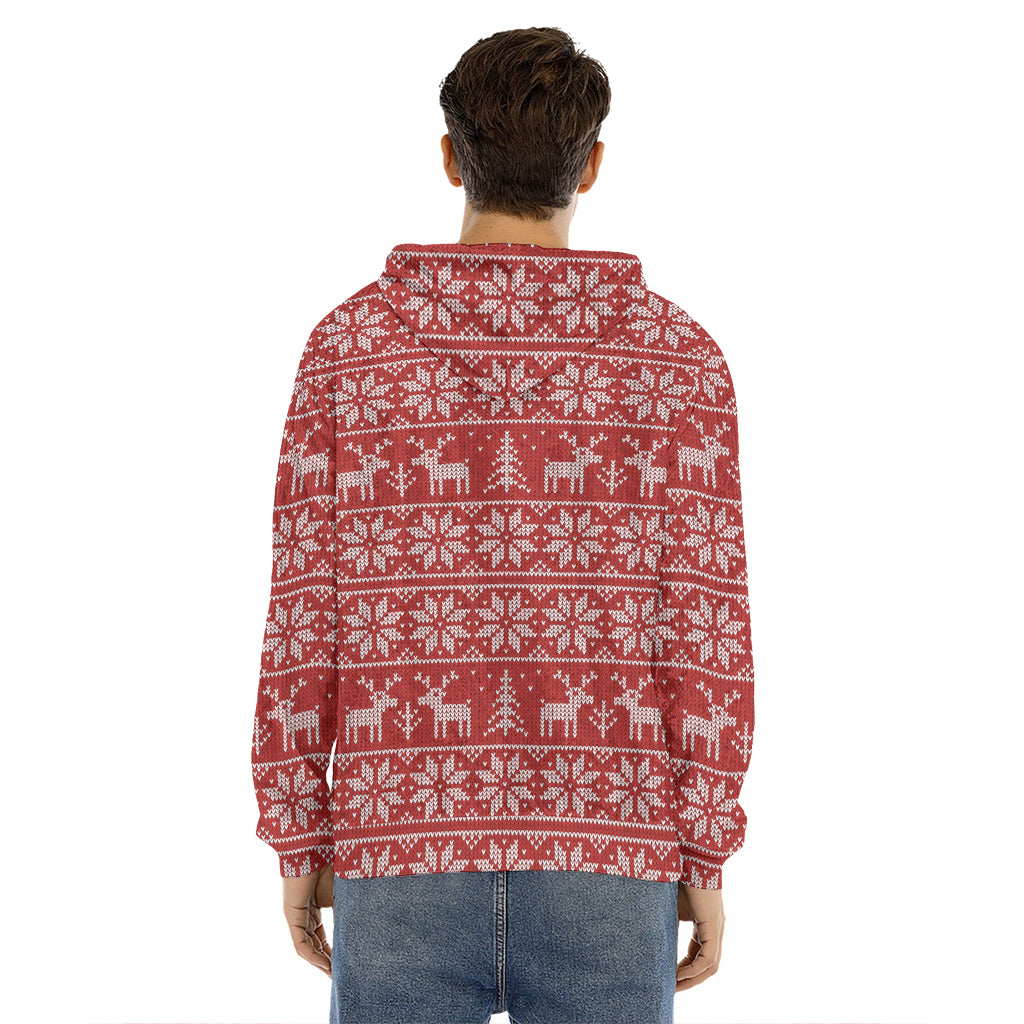 Christmas Deer Knitted Pattern Print Men's Velvet Pullover Hoodie