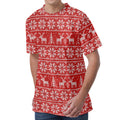 Christmas Deer Knitted Pattern Print Men's Velvet T-Shirt