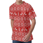 Christmas Deer Knitted Pattern Print Men's Velvet T-Shirt