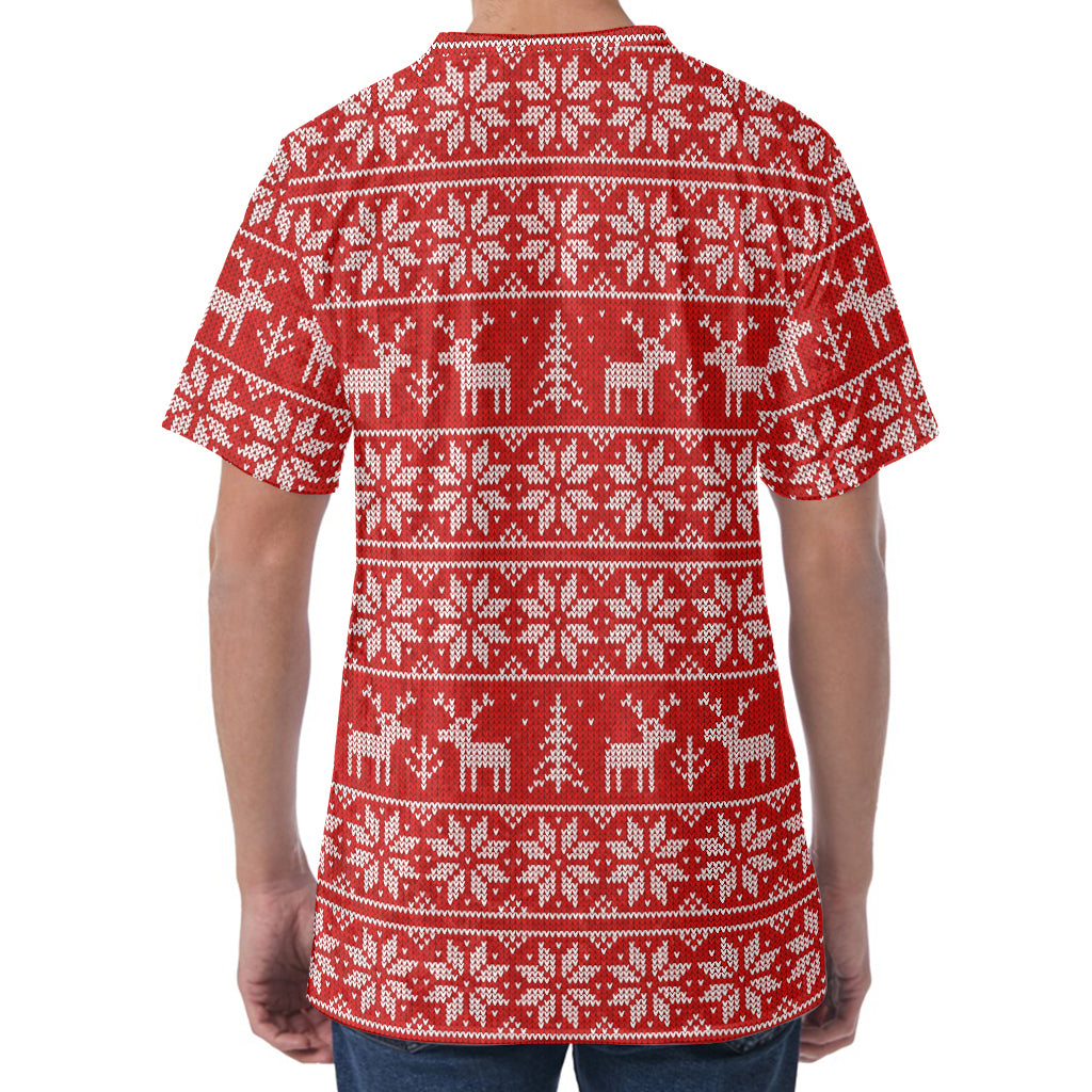 Christmas Deer Knitted Pattern Print Men's Velvet T-Shirt