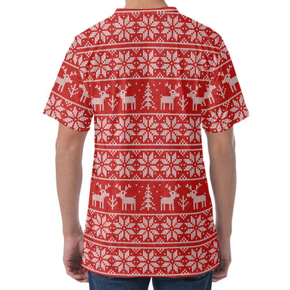 Christmas Deer Knitted Pattern Print Men's Velvet T-Shirt