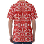 Christmas Deer Knitted Pattern Print Men's Velvet T-Shirt