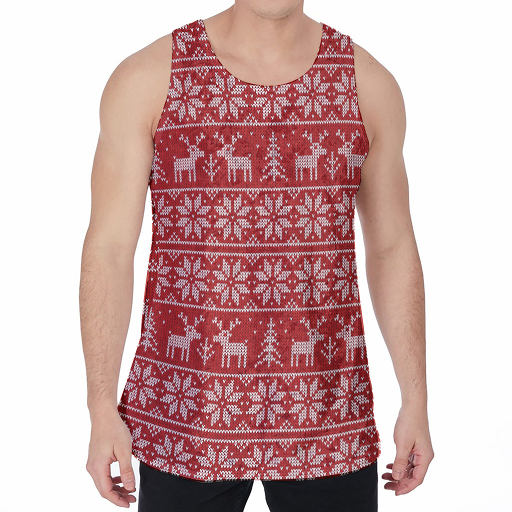 Christmas Deer Knitted Pattern Print Men's Velvet Tank Top