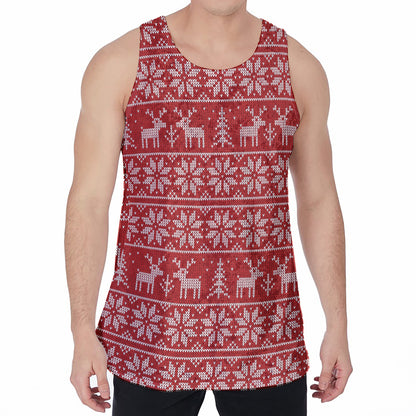 Christmas Deer Knitted Pattern Print Men's Velvet Tank Top