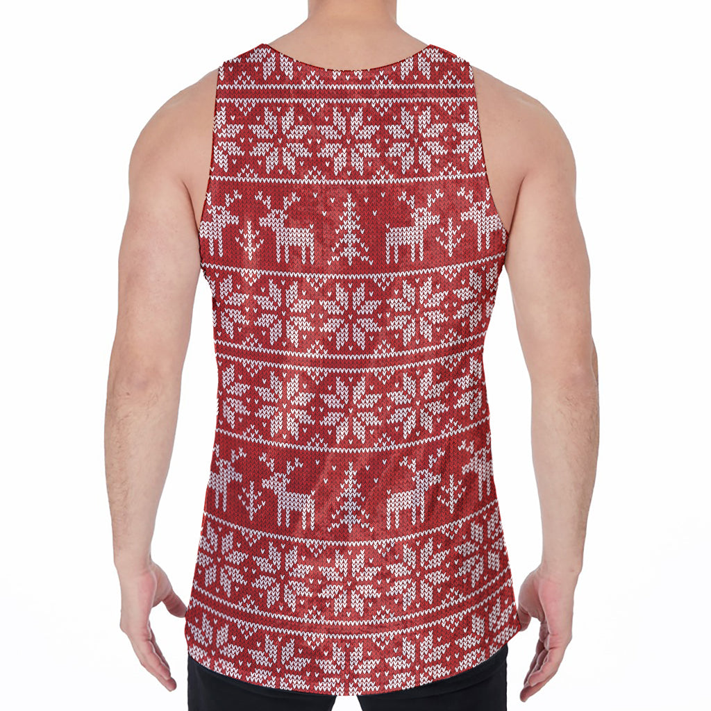 Christmas Deer Knitted Pattern Print Men's Velvet Tank Top