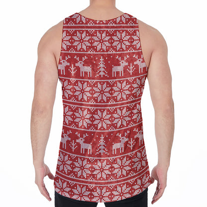Christmas Deer Knitted Pattern Print Men's Velvet Tank Top