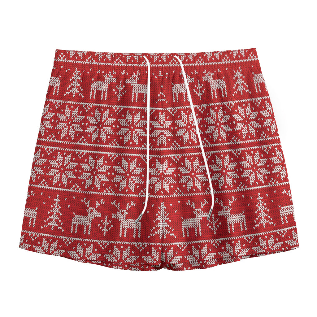 Christmas Deer Knitted Pattern Print Mesh Shorts