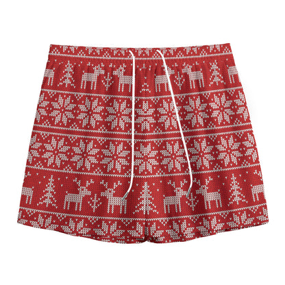 Christmas Deer Knitted Pattern Print Mesh Shorts