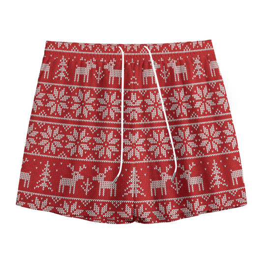 Christmas Deer Knitted Pattern Print Mesh Shorts