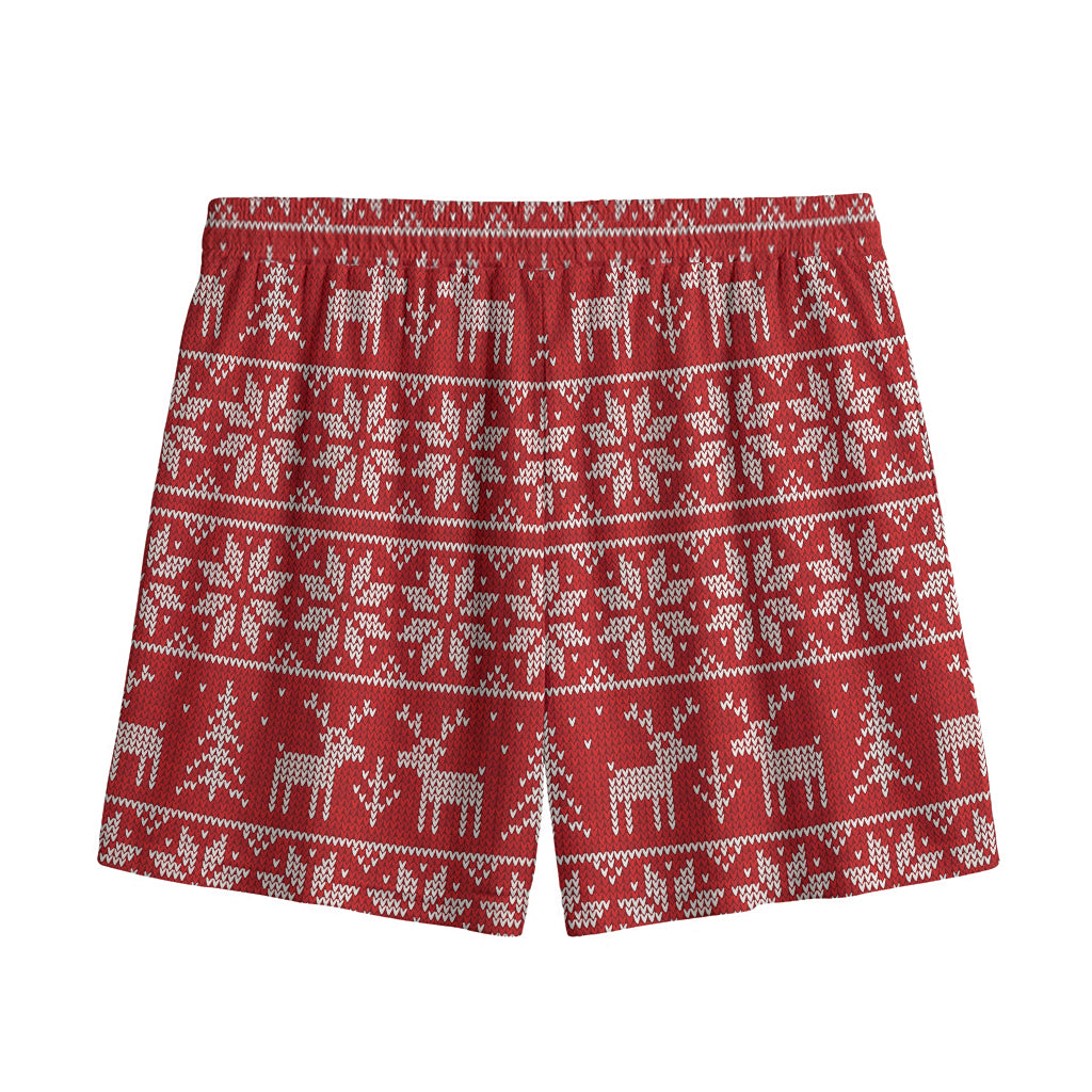 Christmas Deer Knitted Pattern Print Mesh Shorts